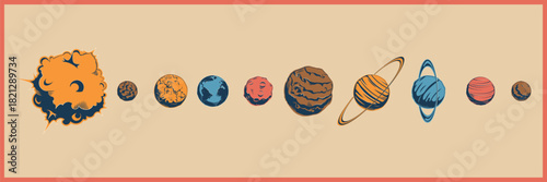 Collection of planets in solar system in retro style. Retro banner planets in solar system.