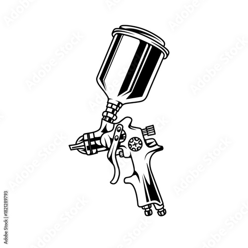 detailed paint spray gun airbrush line art sketch vector illustration