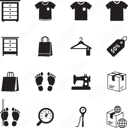 Collection of retail related icons illustrating diverse shopping elements