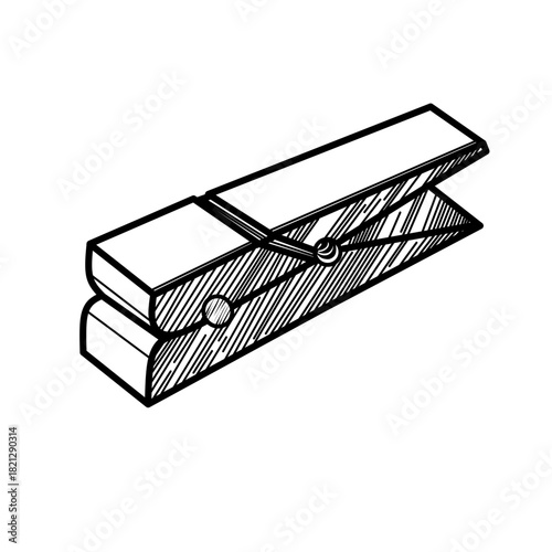 hand drawn vintage wooden clothespin line art sketch illustration