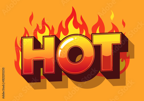 HOT" Text with Fiery Flames Illustration for Spicy and Intense Concepts