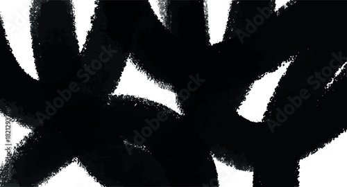 Black ink abstract brush strokes on white background. Grunge texture with rough edges and dry paint. Minimalist modern design template for poster, banner or background