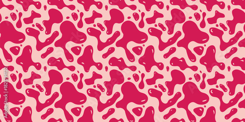 Vector seamless pattern with organic fluid shapes. Abstract texture with flowing blob forms, liquid drops, splashes. Red and beige bright background. Repeating modern design for textile, wallpaper