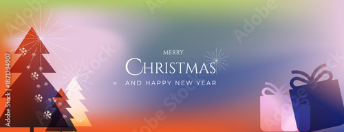 merry christmas background with soft gradient scene with stylized Christmas trees and gift boxes, delicate sparkles, conveying a festive mood suitable for holiday greetings or seasonal event designs.