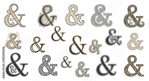 Elegant ampersands in diverse styles, perfect for design embellishments and typography projects
