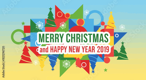 Festive geometric christmas and new year 2019 greeting card illustration vector