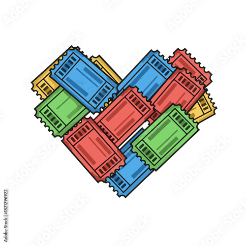 Movie ticket stubs forming a heart shape representing Film Festival  