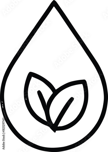 “Eco Water Drop Line Icon – Natural Leaf in Water Symbol, Organic Purity, Sustainability, Environment Protection, Clean Water Outline Vector for Eco-Friendly Designs”