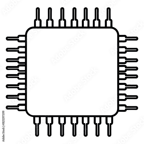 black and white cpu chip outline clip art preview