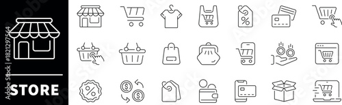 Store outline icons collection. Store Marketplace Vector Outline Icon Set