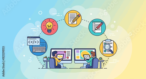 Creative team working on project. Collaborative web design and development process