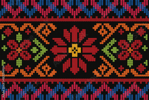 Colorful Hmong Cross Stitch: Thai Hill Tribe Geometric Seamless Pattern