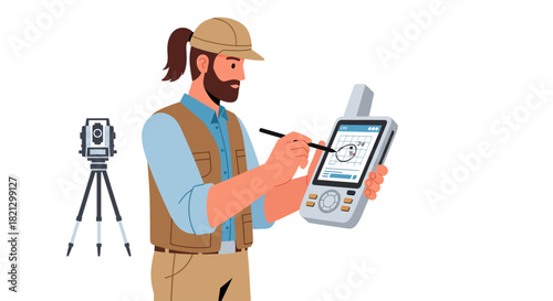 Surveyor Using GPS Device and Total Station Land Surveying and Engineering Concepts