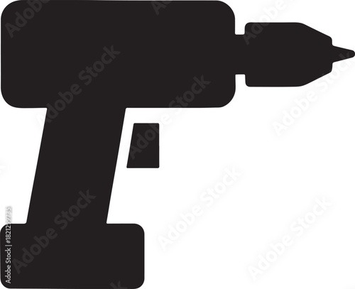 Construction drill silhouette with geometric trigger block for industrial and building tools design.