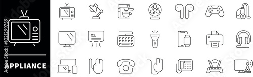 Home appliance vector outline icons set. Household electronics and devices icons