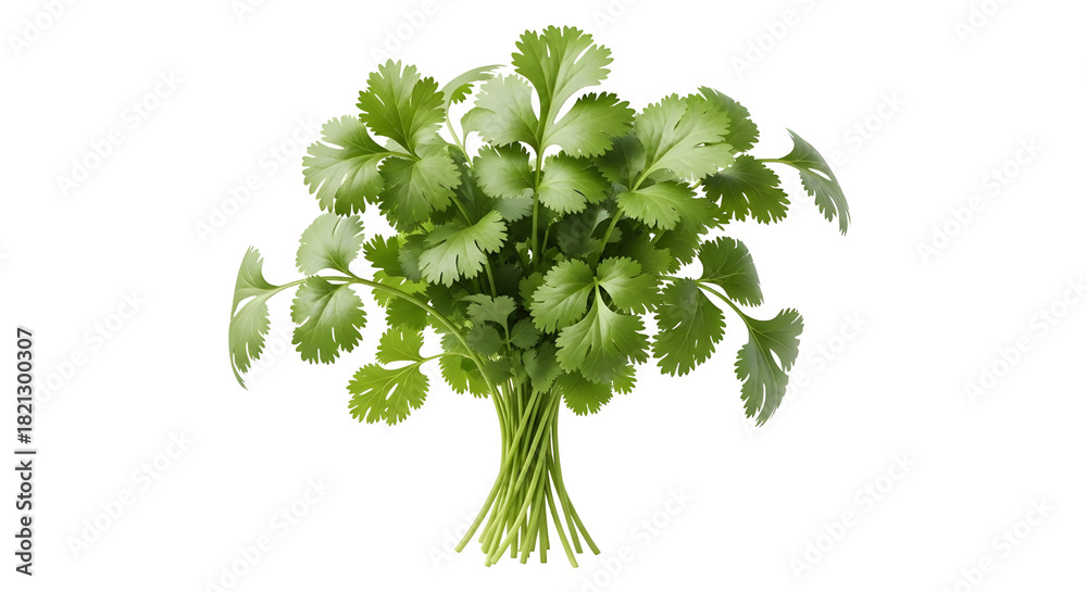 Fototapeta premium Fresh Bunch of Green Cilantro or Coriander Herb Isolated on White Background