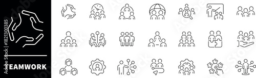 Teamwork vector icons. Teamwork thin line icons collection. Teamwork, team building, cooperation, collaboration, friendship related icons