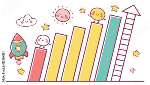 Kawaii Cartoon Growth Chart and Success Ladder