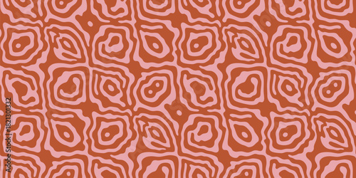 Vector organic seamless pattern. Abstract background with fluid shapes, ripple surface, curved liquid lines. Modern retro-inspired ornament texture. Red and pink color repeated design for decor, print