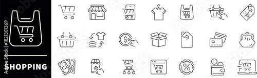 Shopping vector icons. Shopping thin line icons collection. Online shopping, digital marketing, delivery, coupon, shop, discount, bank card, gifts, shop, shopping related icons