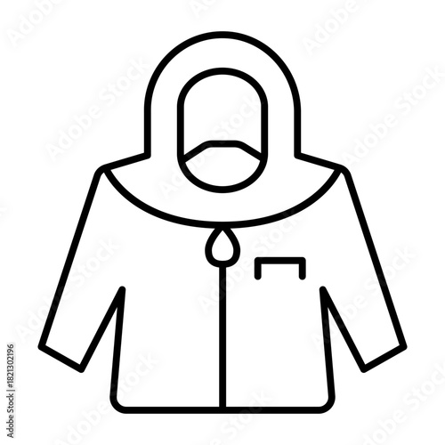 Suit of biological defense thin line icon, workwear concept. Vector graphics. Work suit with mask and hood, safety sign on white background, style icon mobile or web design.