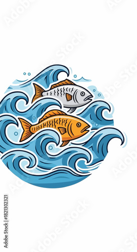 Two Fish Swimming in a Circle of Waves.