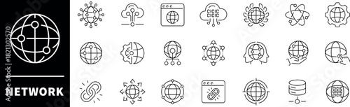 Network vector icons. Network thin line icon collection. Online, computer, website, server, web design, hardware, software, programming, network related icons