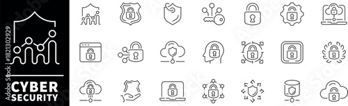 Cyber security vector icons. Cyber security thin line icon collection. Data protection, internet safety, Safety, security, protection, security related icons