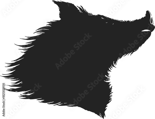 Wolf head sketch, hand drawn silhouette with flowing mane and textured fur details. Vector illustration