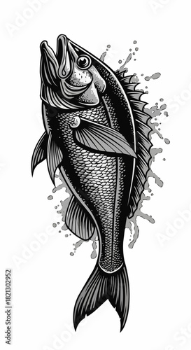 Detailed Illustration of a Fish with Open Mouth and Intricate Scales.