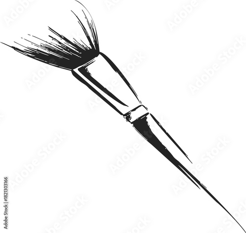 Makeup brush sketch, hand drawn style, isolated on white background. Vector illustration