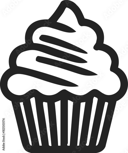 Cupcake icon sketch, hand drawn style with bold lines and simple frosting. Vector illustration