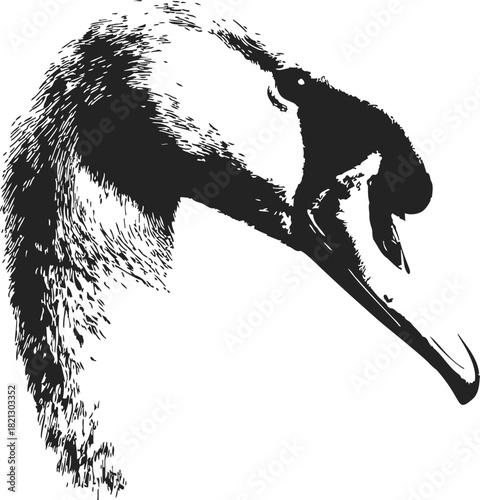 Goose head sketch, hand drawn vector, detailed monochrome bird portrait in profile. Vector illustration