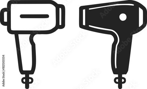 Hair dryer icons sketch hand drawn style, two different appliance silhouettes. Vector illustration