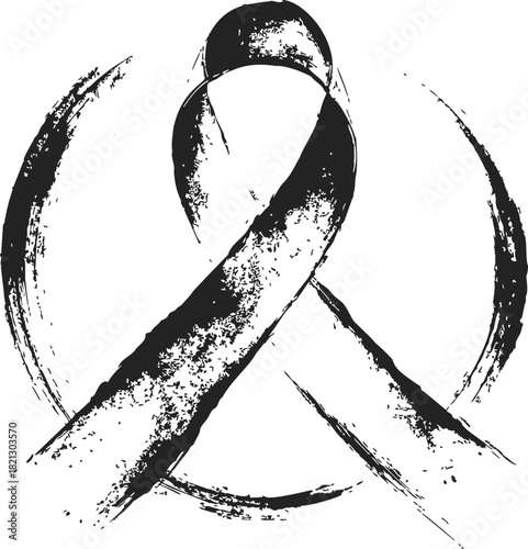 Awareness ribbon sketch hand drawn style with grunge brush texture. Vector illustration