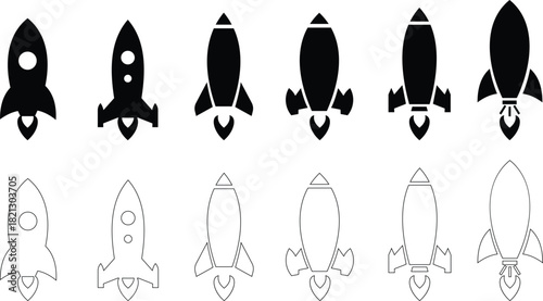 Rocket Icon set Vector represents innovation, exploration, progress, and futuristic technology in clean design. This premium making for business startups, space, digital growth, and creative branding.