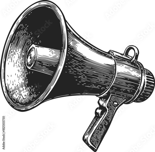 Megaphone sketch hand drawn vintage style loudspeaker isolated on white background. Vector illustration