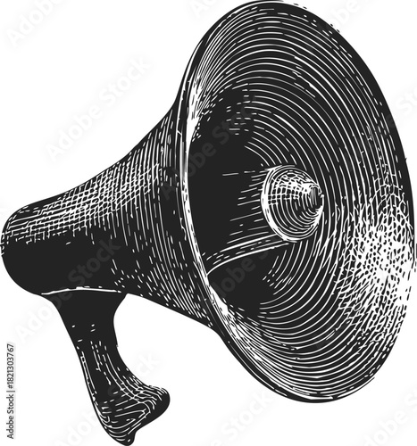 Megaphone sketch hand drawn vintage style loudspeaker with textured details. Vector illustration
