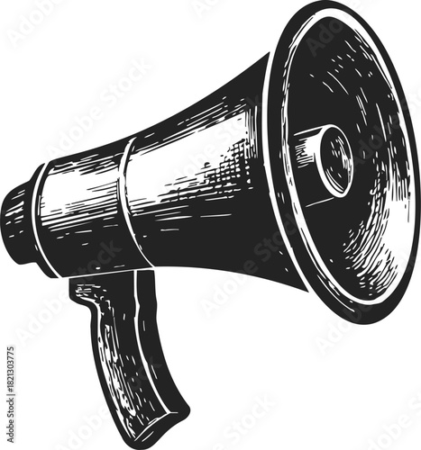 Megaphone sketch hand drawn vintage style loudspeaker with handle. Vector illustration