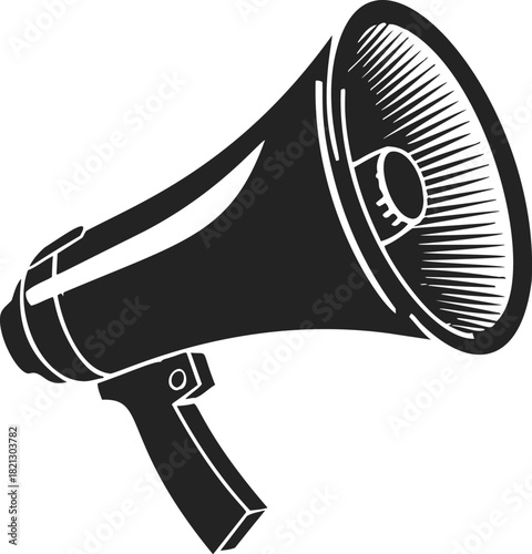 Megaphone sketch hand drawn style with bold lines and detailed shading. Vector illustration