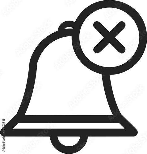 Notification bell icon with cross mark, sketch style, symbolizing muted alerts. Vector illustration