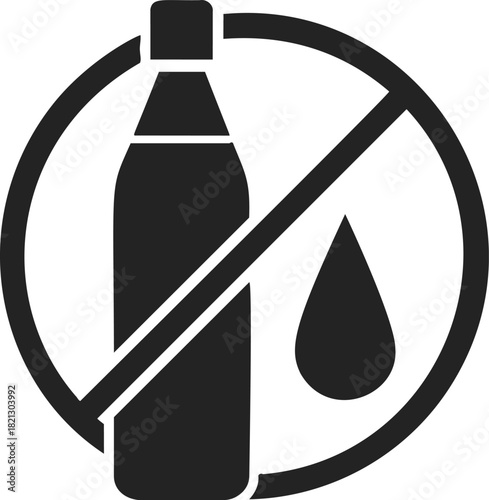 Bottled water prohibition symbol, sketch style, hand drawn, environmental warning icon. Vector illustration