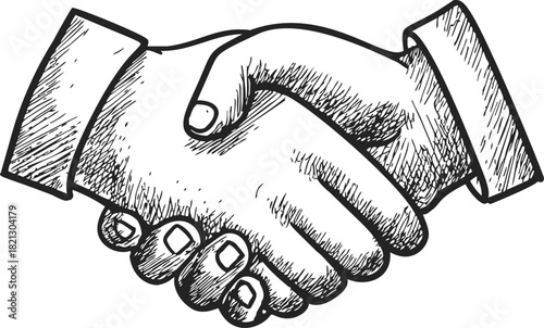 Handshake sketch hand drawn style business agreement concept. Vector illustration