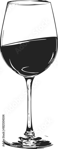 Red wine glass sketch, hand drawn style with filled bowl and elegant stem. Vector illustration
