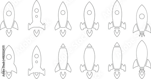 Rocket Icon set Vector represents innovation, exploration, progress, and futuristic technology in clean design. This premium making for business startups, space, digital growth, and creative branding.