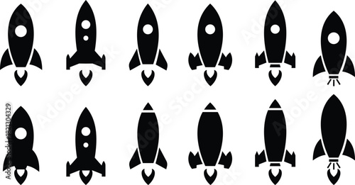 Rocket Icon set Vector represents innovation, exploration, progress, and futuristic technology in clean design. This premium making for business startups, space, digital growth, and creative branding.