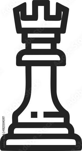 Chess rook piece sketch, hand drawn vector, bold outline, isolated on white. Vector illustration