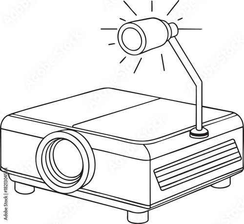 A crisp black and white line art projector device ready to present digital display video