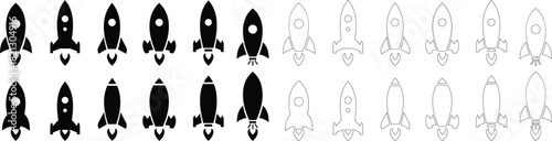 Rocket Icon set Vector represents innovation, exploration, progress, and futuristic technology in clean design. This premium making for business startups, space, digital growth, and creative branding.