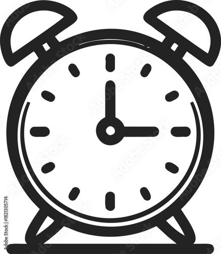 Alarm clock sketch hand drawn classic analog style with bells and simple dial. Vector illustration